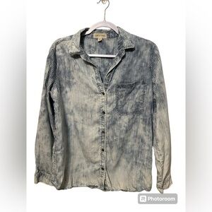 Cloth & Stone Chambray Striped Long‎ Sleeve Bleach Washed Denim Button Medium
